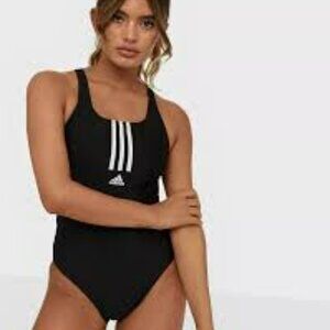 ADIDAS MID 3- STRIPES INFINITEX OPEN-BACK ONE PIECE SWIMSUIT BLACK JUNIOR US 32"
